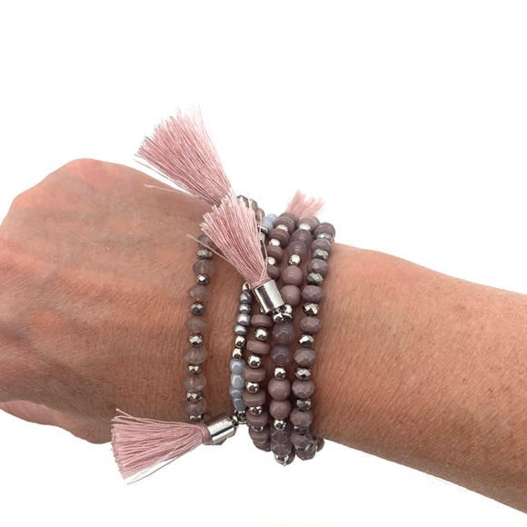 4/$25 5 Stand Purple Tassel Beaded Bracelet NEW - Picture 2 of 2